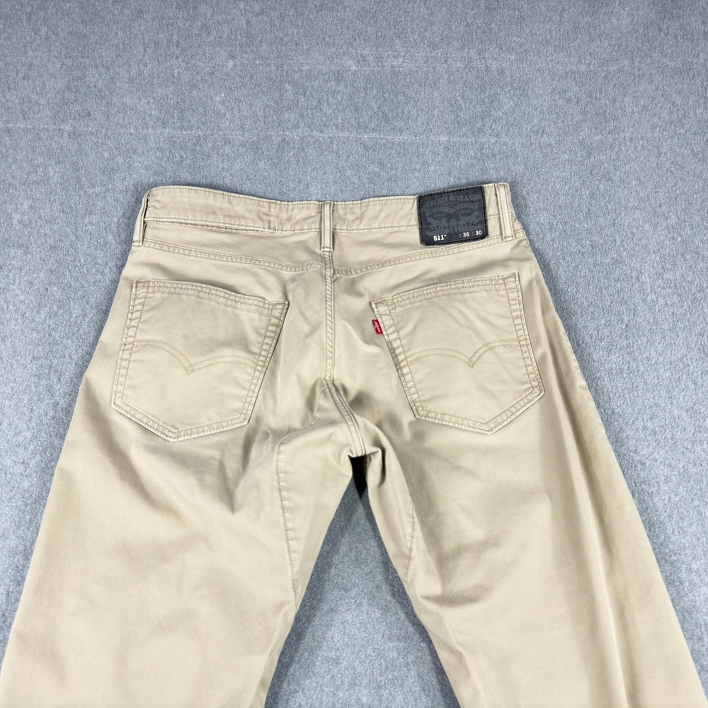 Levi's Men's 511 Commuter Tan Beige Jeans 36x30 Biker Work Pants Black Patch